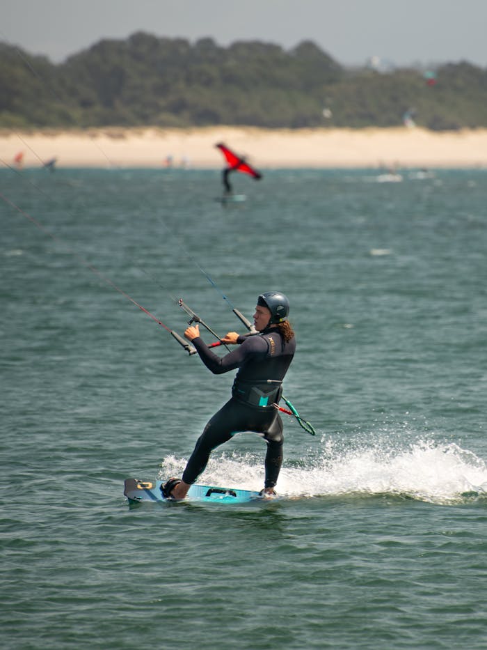 Captivating action shot of kite surfing on Viana do Castelos pristine waters.